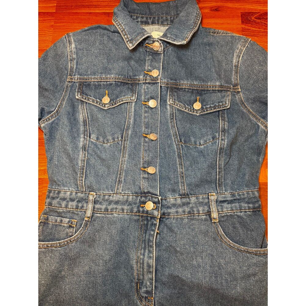Forever21 Blue Denim Button Up Short Sleeve Mini Dress - Picture 3 of 5